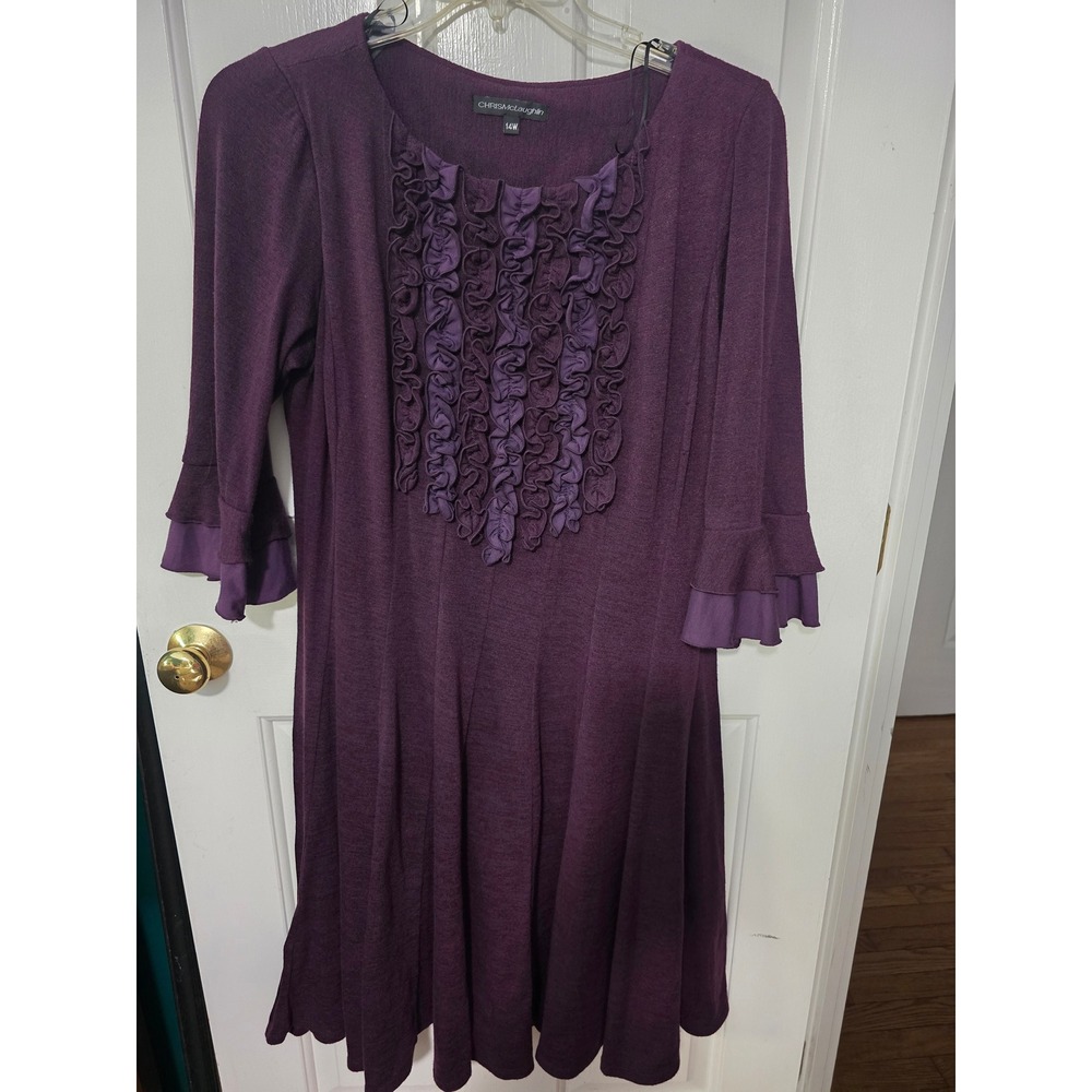 Chris McLaughlin Vintage Purple Ruffle Front Fit Flare Dress 14W